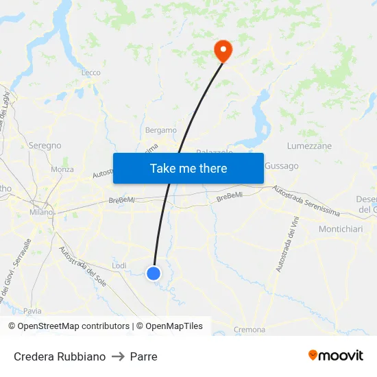 Credera Rubbiano to Parre map
