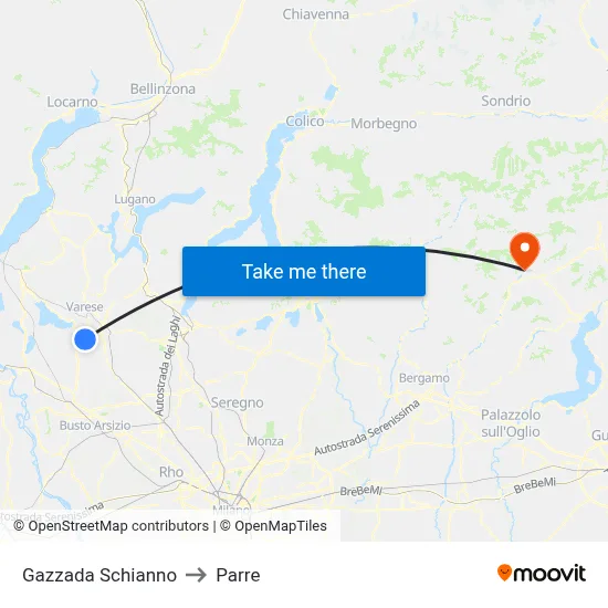 Gazzada Schianno to Parre map