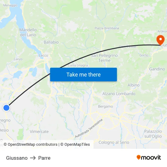 Giussano to Parre map