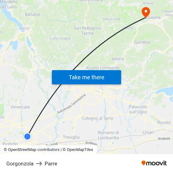 Gorgonzola to Parre map