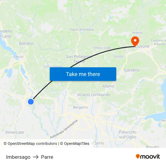 Imbersago to Parre map