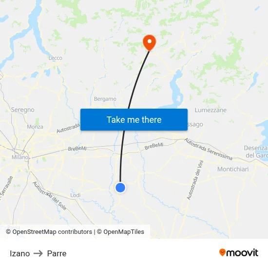 Izano to Parre map