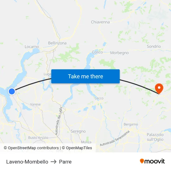 Laveno-Mombello to Parre map