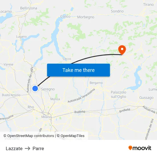 Lazzate to Parre map