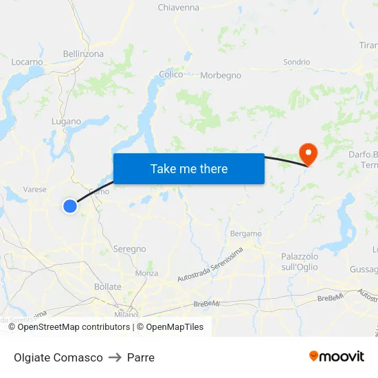 Olgiate Comasco to Parre map