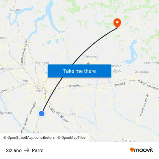 Siziano to Parre map