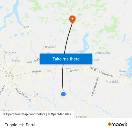 Trigolo to Parre map