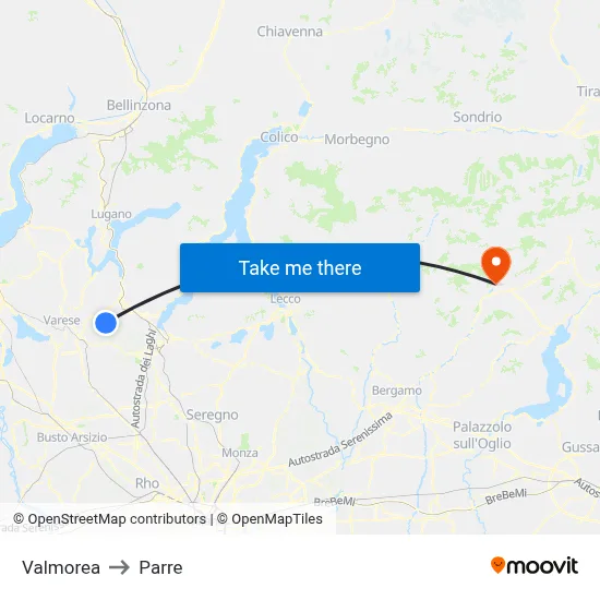 Valmorea to Parre map