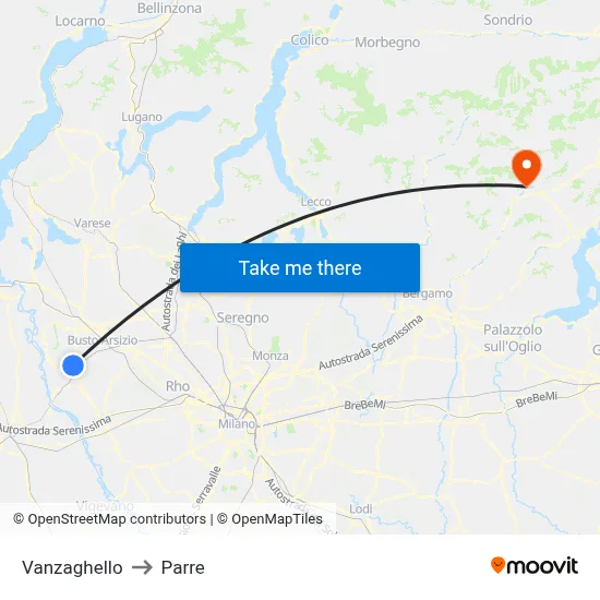 Vanzaghello to Parre map
