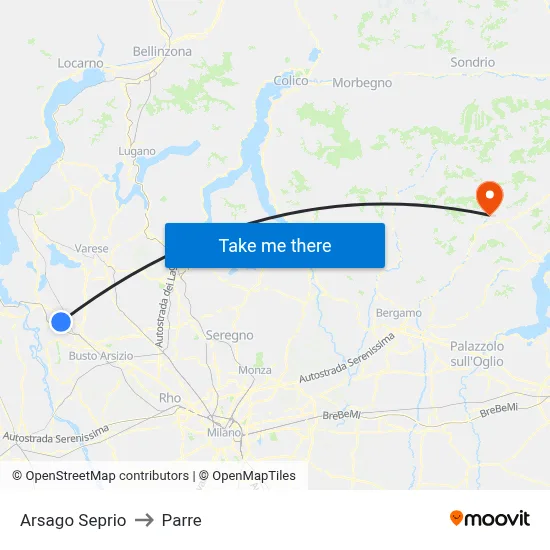 Arsago Seprio to Parre map