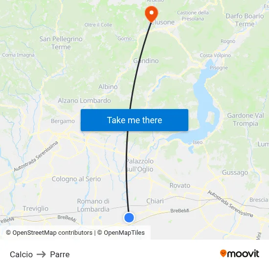 Calcio to Parre map