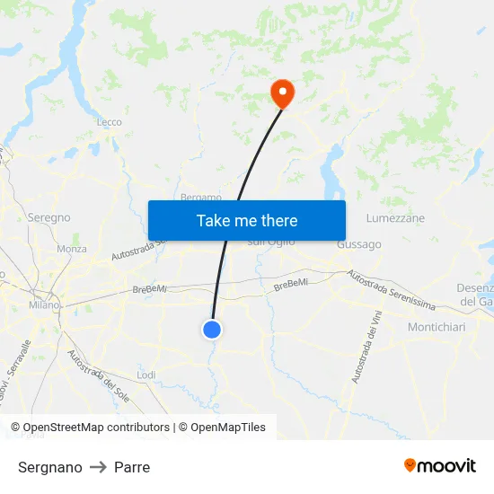 Sergnano to Parre map