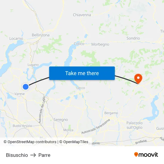 Bisuschio to Parre map