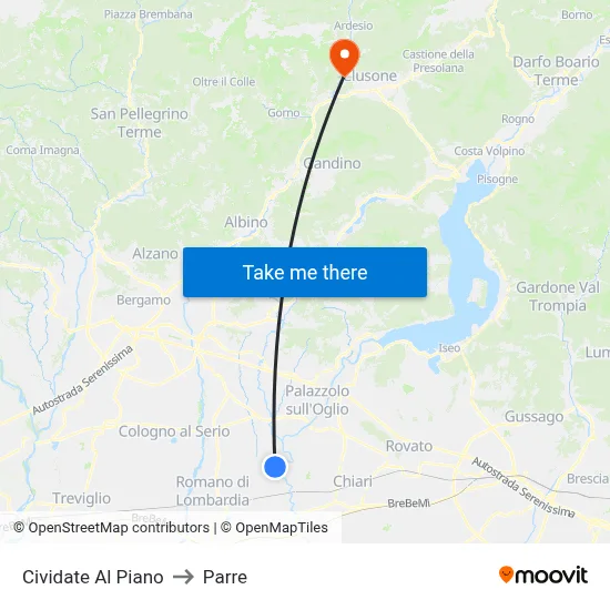 Cividate al Piano to Parre map