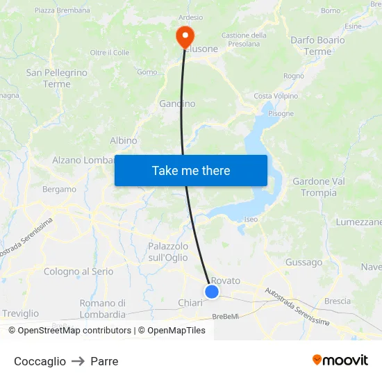 Coccaglio to Parre map