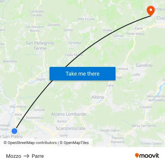 Mozzo to Parre map