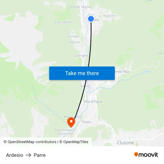 Ardesio to Parre map