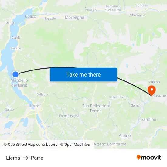 Lierna to Parre map