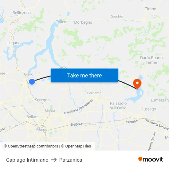 Capiago Intimiano to Parzanica map