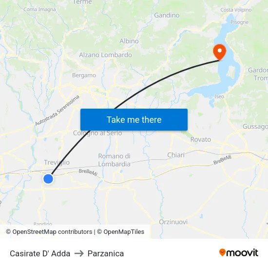 Casirate d'Adda to Parzanica map