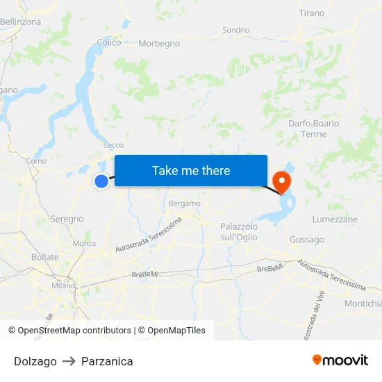 Dolzago to Parzanica map