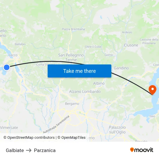 Galbiate to Parzanica map