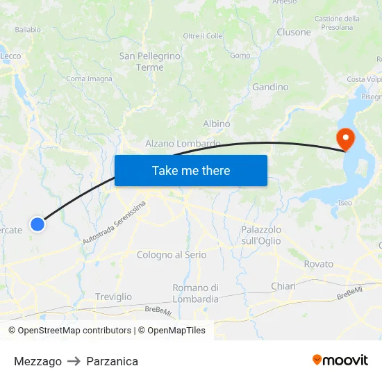 Mezzago to Parzanica map