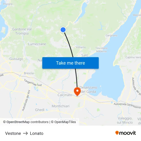 Vestone to Lonato map