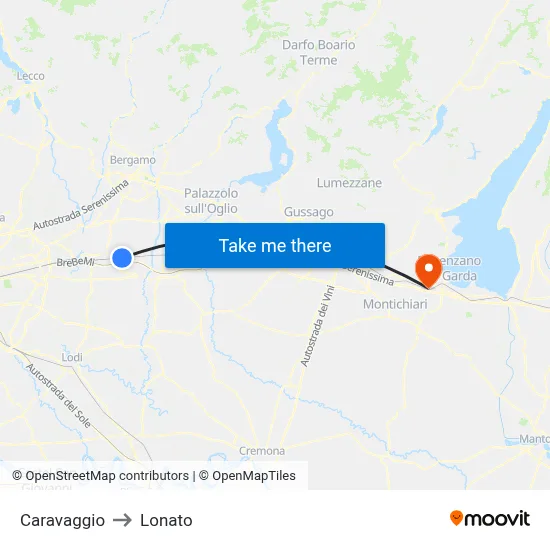 Caravaggio to Lonato map