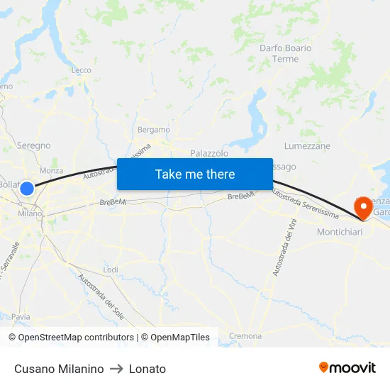 Cusano Milanino to Lonato map