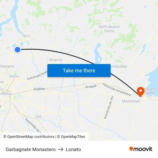 Garbagnate Monastero to Lonato map