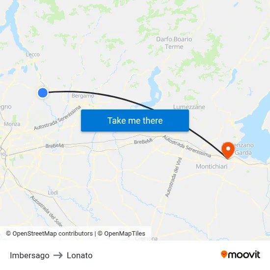 Imbersago to Lonato map