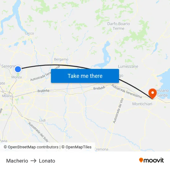 Macherio to Lonato map