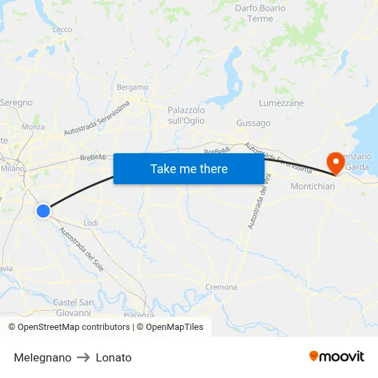 Melegnano to Lonato map