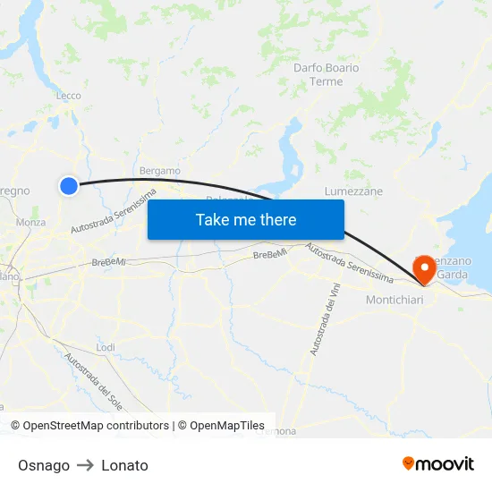 Osnago to Lonato map