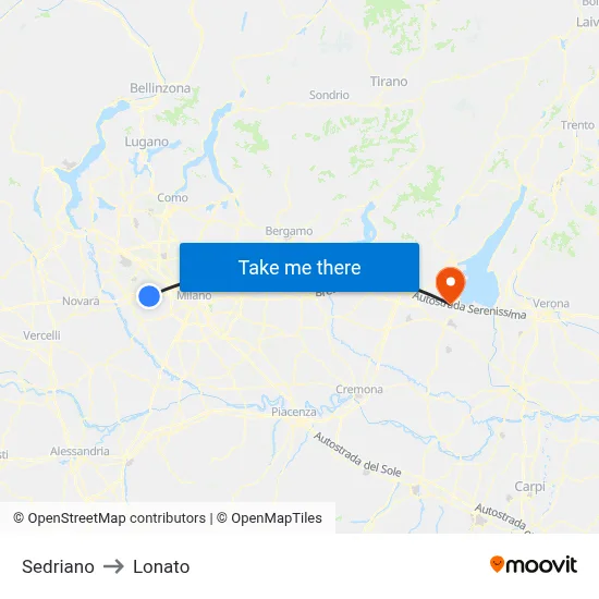 Sedriano to Lonato map