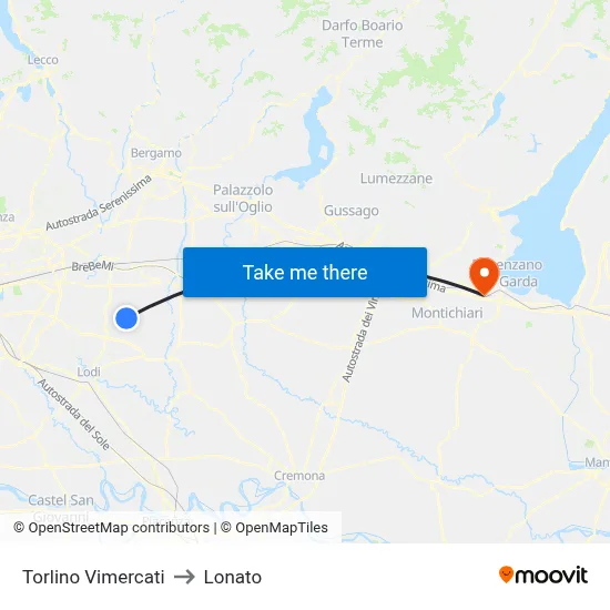Torlino Vimercati to Lonato map