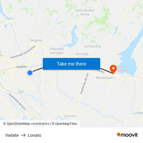 Vailate to Lonato map