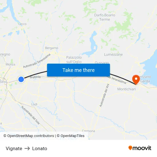 Vignate to Lonato map