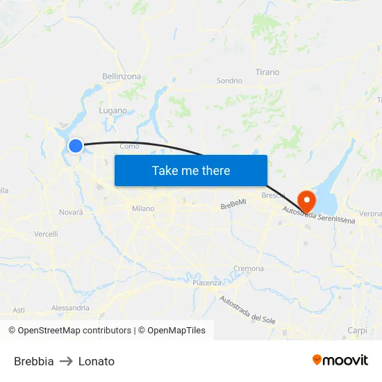 Brebbia to Lonato map