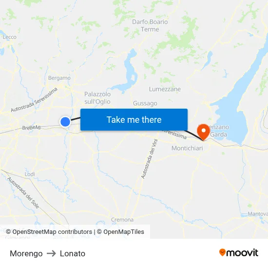 Morengo to Lonato map