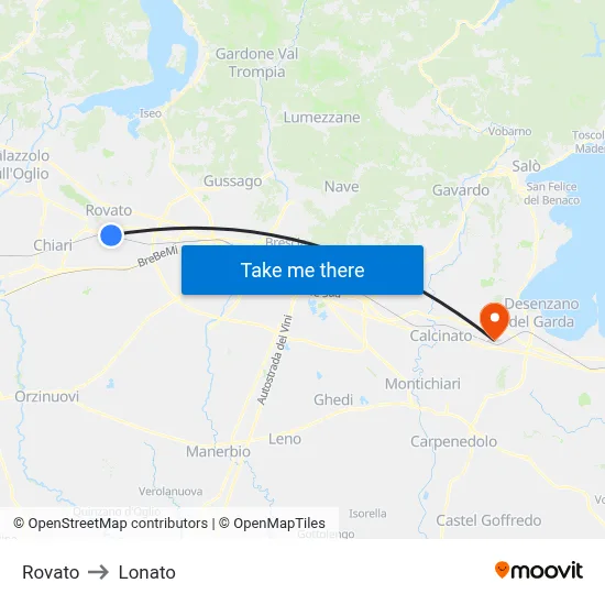Rovato to Lonato map