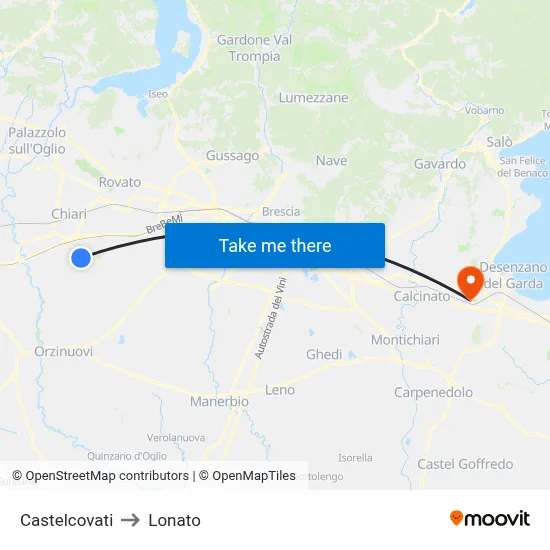 Castelcovati to Lonato map