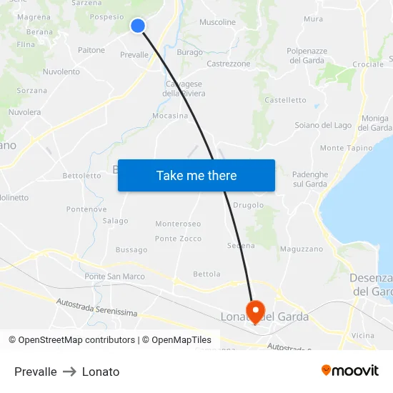 Prevalle to Lonato map