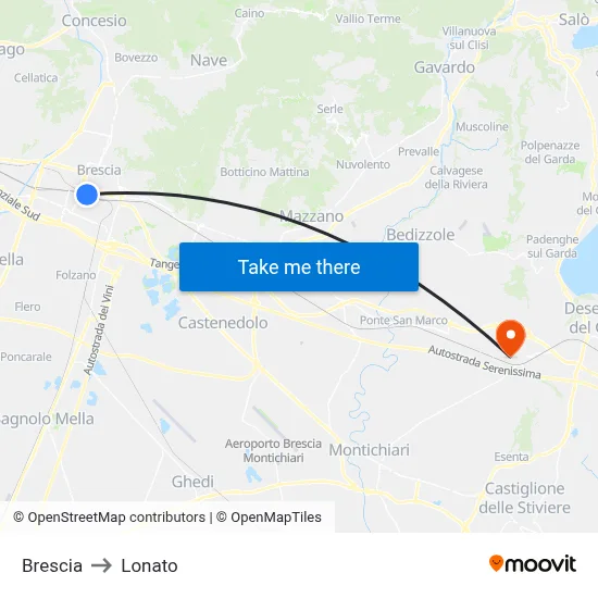 Brescia to Lonato map