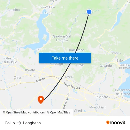 Collio to Longhena map