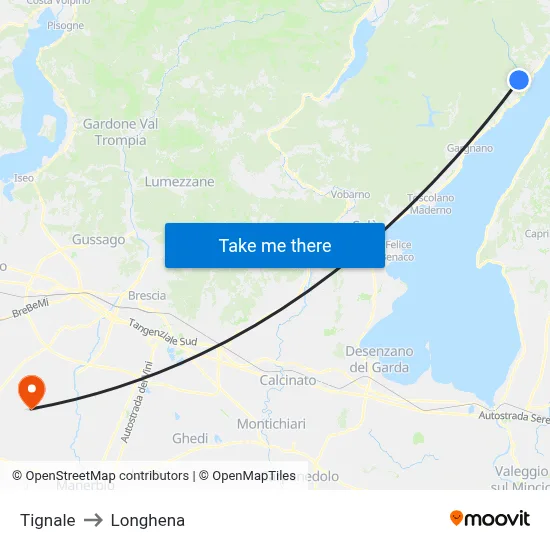 Tignale to Longhena map