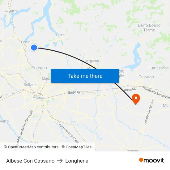 Albese Con Cassano to Longhena map