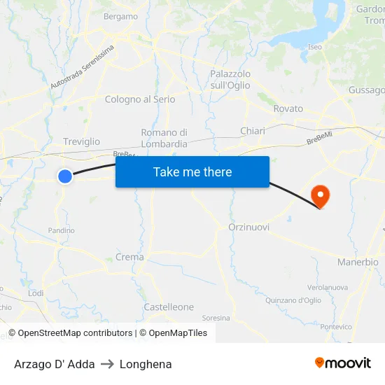 Arzago D' Adda to Longhena map