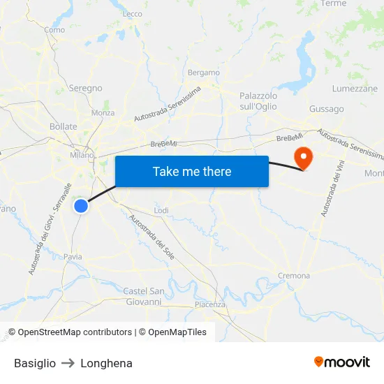 Basiglio to Longhena map